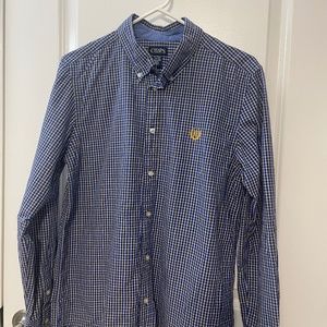 EUC Chaps button down dress shirt. Blue/yellow white plaid. Boys XL (18-20).
